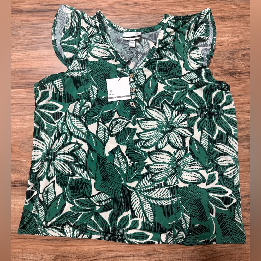 Green, white and black XL ladies blouse